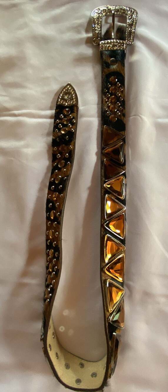Bling Studded Western Cowgirl Belt with Animal Print Calf Hair and Rhinestones